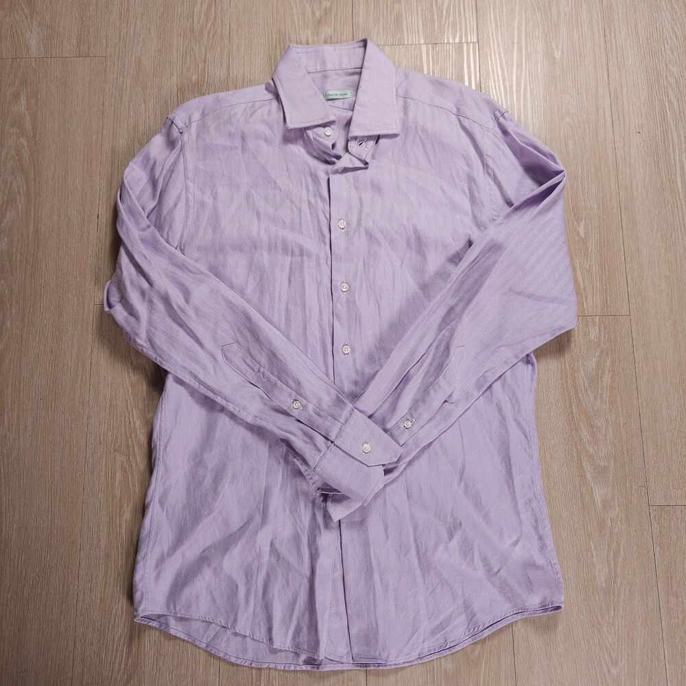 Duncan Quinn Dress Shirt  Purple Herringbone Made in England Formal *No Size Tag